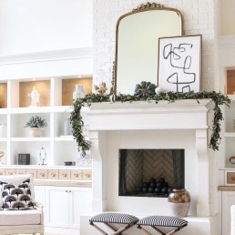 cast stone mantel with minimalistic fall decor