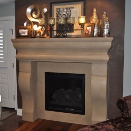 cast stone mantel with soft glow lighting