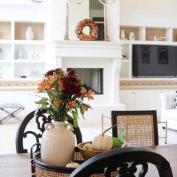 cast stone mantel with fall decor